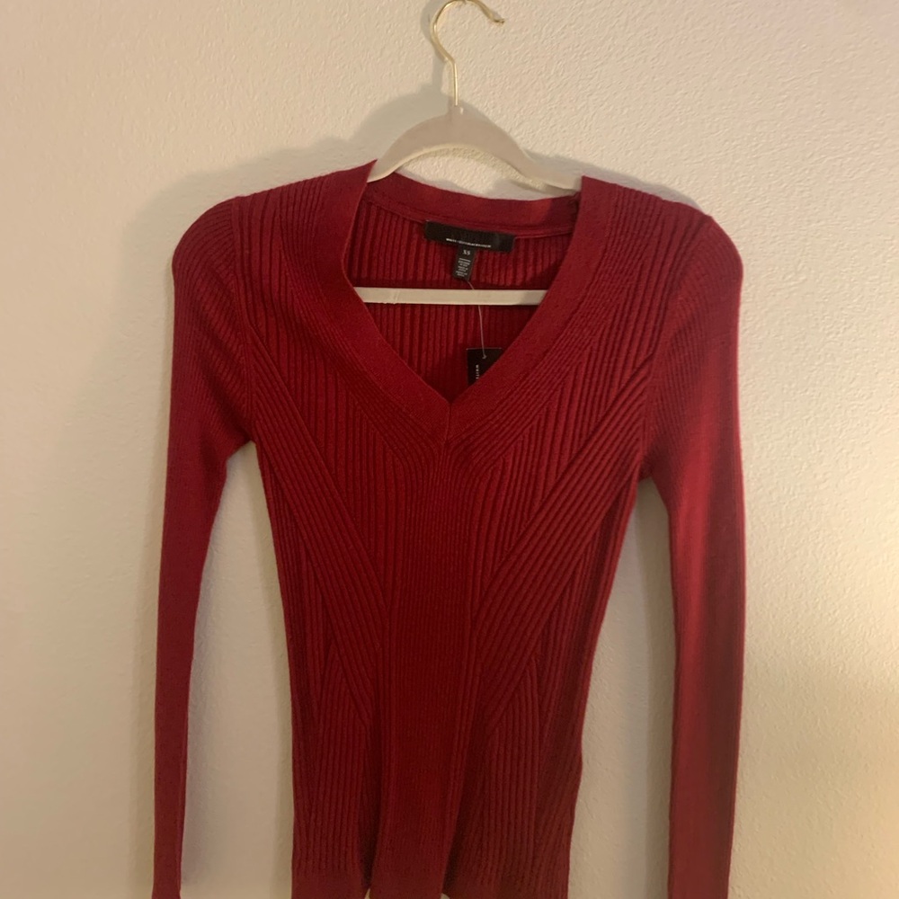 White House Black Market Red V-Neck Sweater